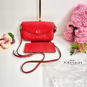 NEW COACH Wyn Signature Leather Crossbody Bag in Sport Red